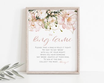 The Ring Game, Pink Bridal Shower Game, Ring Game Sign, 8x10, Don't say Bride Game, Shower Table Sign, TEMPLETT, WLP-PGO 4363