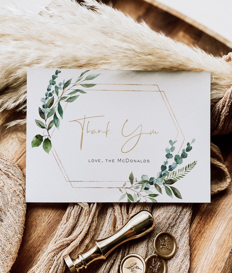 Greenery Thank You Card Thank You Card Printable Thank You Etsy