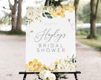 Bee Welcome Sign Poster, Bridal Shower Welcome Sign, Honeybee Welcome Sign Template, Instant Download, Edit with TEMPLETT, WLP-FBE 4793