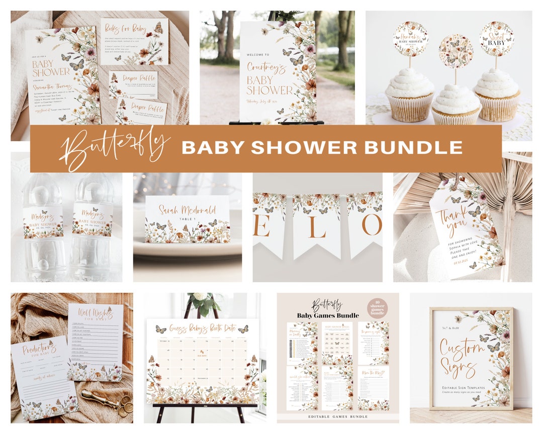 Butterfly Baby Shower Invitation Bundle, Wilflower Baby Shower ...