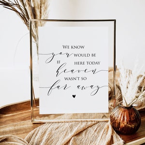 If Heaven wasn&#39;t so Far Away, If Heaven Sign, In Memory Sign, Memorial Table Sign, Wedding Sign, 8x10, TEMPLETT, WLP-SCR 4315
