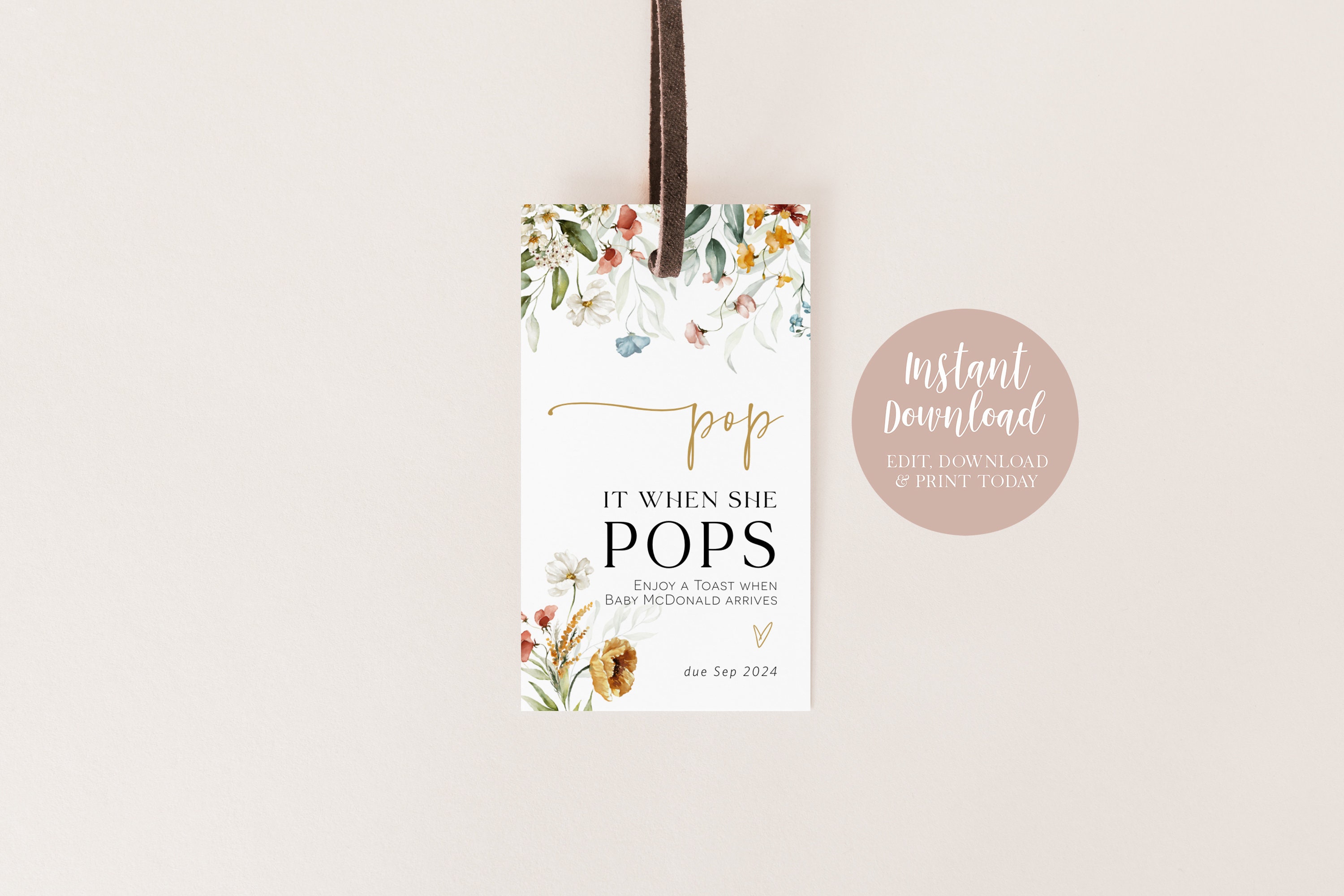 Pop It When She Pops Tag Printable Shower Favor Template - Etsy