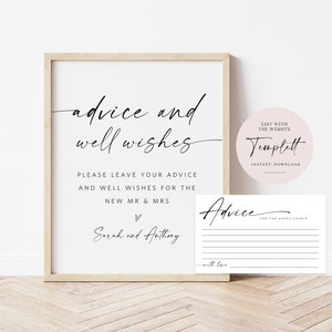 Wedding Advice Sign Template, Printable Advice Cards, Wedding Signs, Well Wishes Sign,  Advice Cards, Edit with TEMPLETT, WLP-LIN 7156