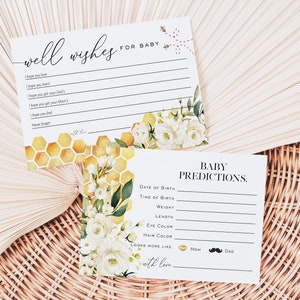 Bee Baby Shower Advice Card Printable, Floral Bee Baby Predictions Card Template, Wishes for Baby Card, Edit with TEMPLETT, WLP-FE 5459