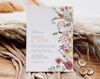 Boho Wedding Invitation, Wildflower Wedding Invitation, Printable Wedding Invite, Instant Download, Edit with TEMPLETT, WLP-WIL 4733