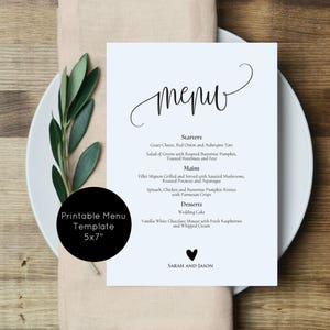 Menú de boda imprimible, Menú rústico, Plantilla de menú de boda imprimible, Tarjeta de menú editable, Editar con TEMPLETT, WLP-ELE 366