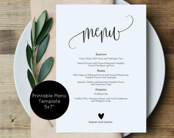 Menú de boda imprimible, menú rústico, plantilla de menú de boda imprimible, tarjeta de menú editable, edita con TEMPLETT, WLP-ELE 366