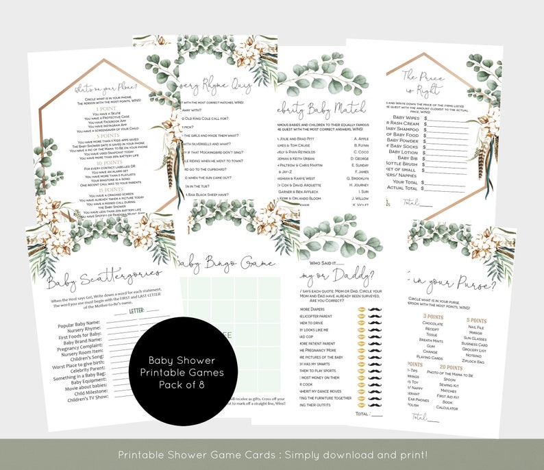 Printable Baby Shower Games Boho Baby Shower Games Shower Etsy Australia