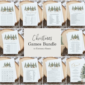 Weihnachtsspiele bündeln, Weihnachtspartyspiele bündeln, druckbare Weihnachtsfeierspiele, Set mit 8 Spielen, Bearbeiten mit TEMPLETT, WLP-GTR 4681