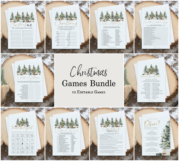 Christmas Games Bundle, Holiday Party Games Bundle, Printable christmas Party Games, Set of 8 Games, Edit with TEMPLETT, WLP-GTR 4681
