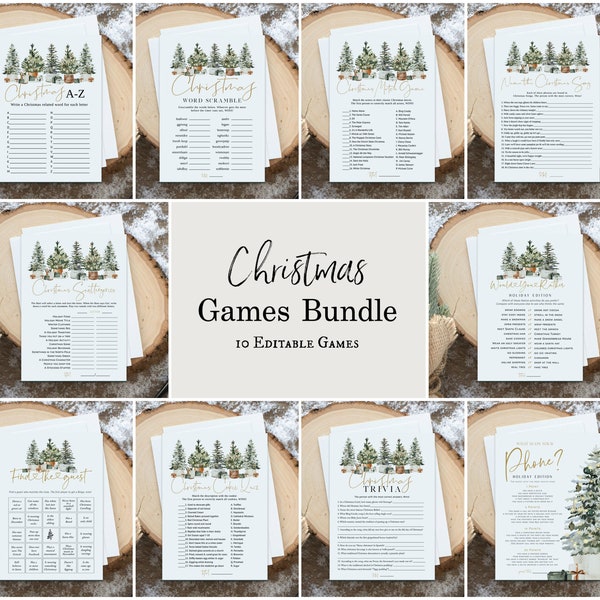 Christmas Games Bundle, Holiday Party Games Bundle, Printable christmas Party Games, Set of 8 Games, Edit with TEMPLETT, WLP-GTR 4681