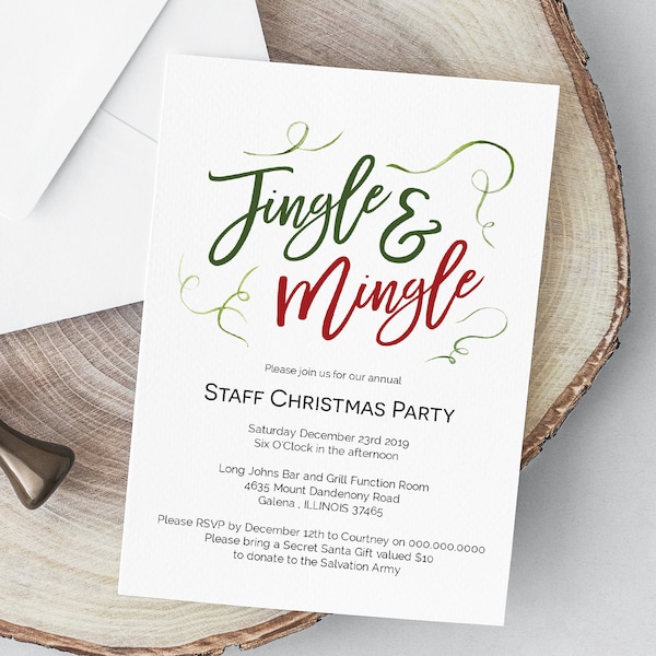 Christmas Invitation, Printable Christmas Jingle and Mingle Invitation Template, Christmas Party Invite, Edit with TEMPLETT, WLP497