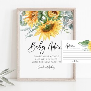 Sunflower Baby Advice Sign and Writing Cards, Baby Advice Sign, Fall Baby Shower Set, TEMPLETT, WLP-SUU 3277