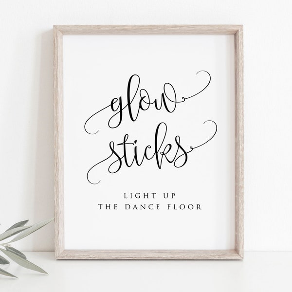 Glow Sticks Sign, Printable Wedding Sign, Script Glow Sticks Sign, Wedding Reception Sign, 8x10, Edit with TEMPLETT, WLP-ELE 1543