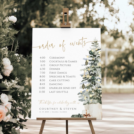 Christmas Wedding Order of Events Poster, Holiday Wedding Poster Template, Order of Events Sign, Edit with TEMPLETT, WLP-GTR 8023