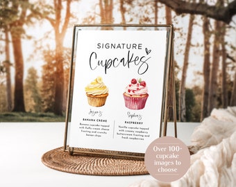 Signature Cupcakes Sign, Editable Wedding Cupcake Sign, Wedding Dessert Sign, Signature Wedding Sign, Edit with TEMPLETT, WLP-SIL 7343