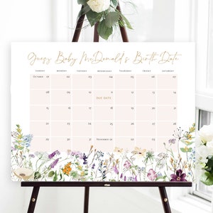 Wildflower Baby Due Date Calendar, Baby Shower Game, Guess Baby's Birthday, Editable Baby Prediction, TEMPLETT, Due Date Game, WLP-PRW 5299