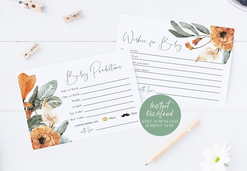 Boho Baby Shower Advice Card Printable Baby Predictions Card Etsy