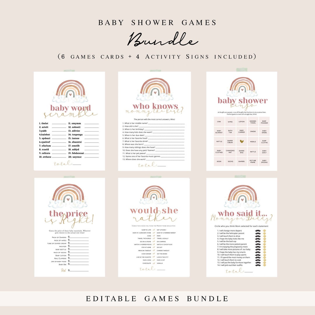Rainbow Baby Shower Game Bundle, Baby Shower Games, Games Bundle ...