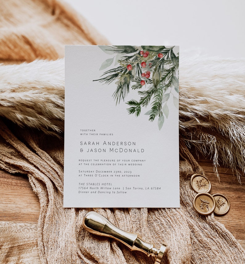 Christmas Wedding Invitation Template, Wedding Invitation, Holiday Wedding Invitation Printable,Edit with TEMPLETT, WLP-CMI 4484 image 5