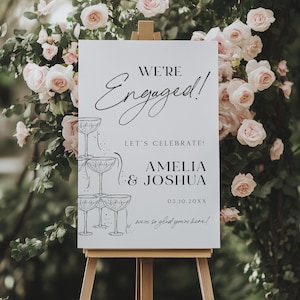 We're Engaged Welcome Sign, Engagement Party Welcome Poster, Champagne Engagement Party Sign, Edit with the editing website, TEMPLETT.