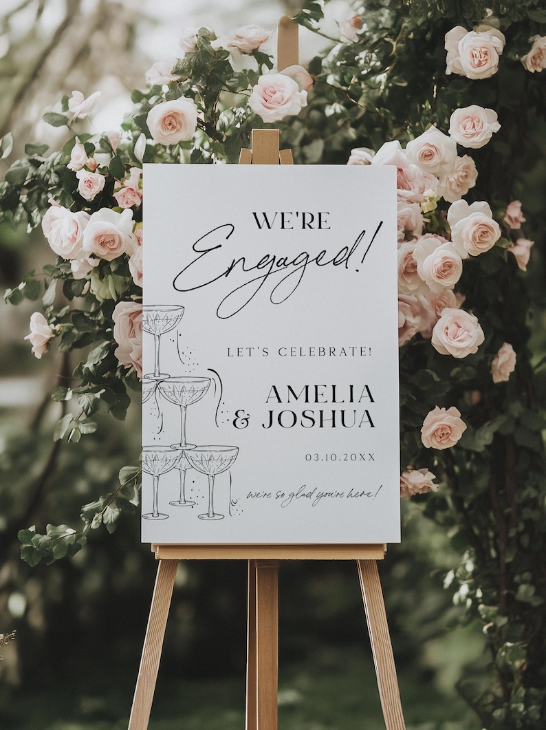 We're Engaged Welcome Sign, Engagement Party Welcome Poster, Champagne Engagement Party Sign, Edit with the editing website, TEMPLETT.