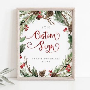 Custom Sign, (Portrait and Landscape), Christmas Editable Sign Template, 8x10, Printable Shower Sign, Edit with TEMPLETT, WLP-RCW 4356