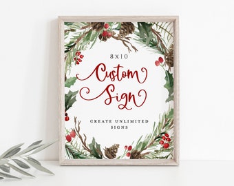 Custom Sign, (Portrait and Landscape), Christmas Editable Sign Template, 8x10, Printable Shower Sign, Edit with TEMPLETT, WLP-RCW 4356