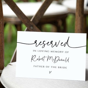 Reserved Seating Sign, Wedding Memorial Sign, Wedding Memory Reserved Sign, In Loving Memory Sign Printable, 2 Sizes, TEMPLETT, WLP-PAL 6878