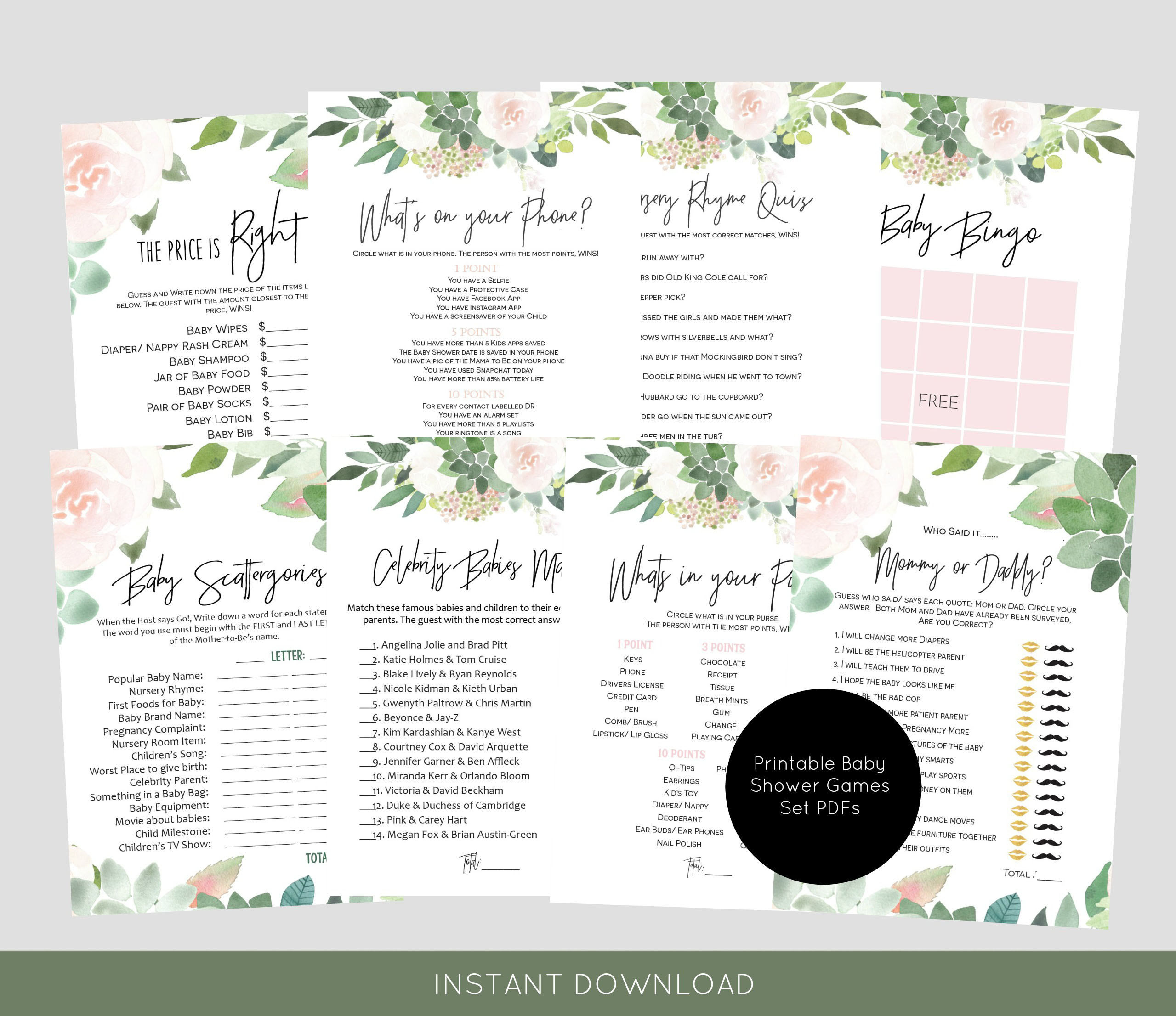 Buy Baby Shower Games Set Pink Succulent PDF Games Templates Set Online in  India - Etsy