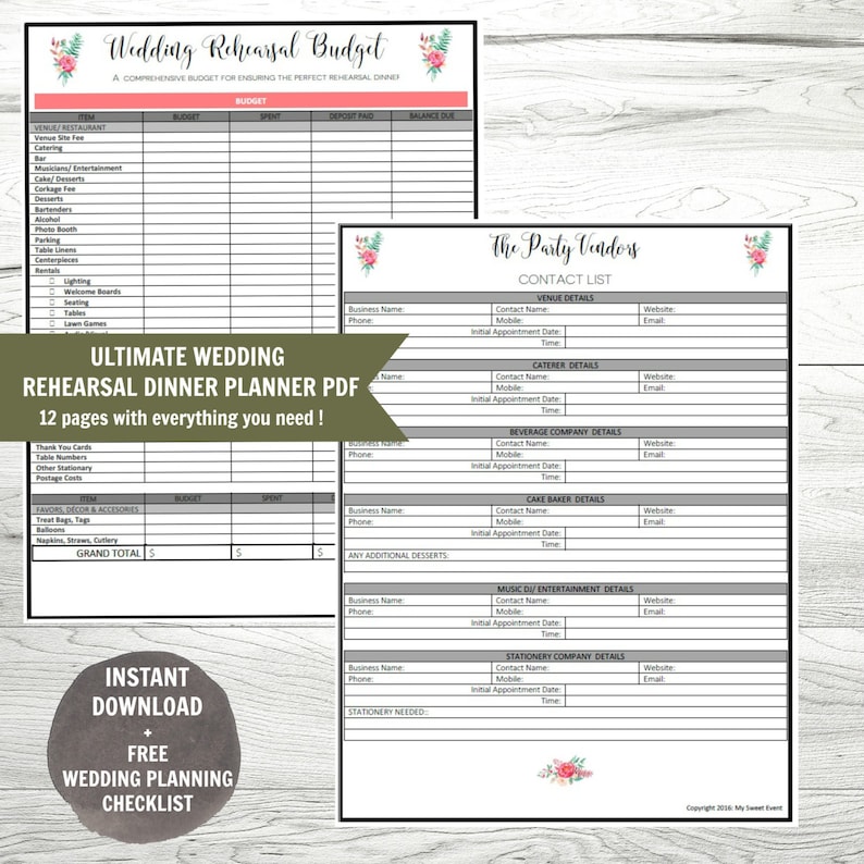 Rehearsal Dinner Schedule Template