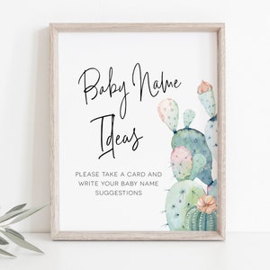 Baby Name Ideas Game, Baby Name suggestions, Baby Shower Game, Cactus Baby Shower Sign and Cards Set, Edit with TEMPLETT, WLP-PCA 2787