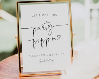 Minimalist Popcorn Bar Sign, Let's Get This Party Poppin Sign, Popcorn Station Sign, Edit with TEMPLETT, WLP-PAL 7673