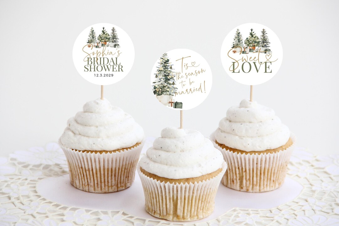 Christmas Bridal Shower Cupcake Toppers, Printable Holiday Cupcake ...