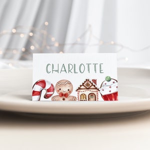 Christmas Cookie Place Card Template, Holiday Party Seating Card, Name Card, Instant Download, Edit with TEMPLETT, WLP-RCO 4530 image 3