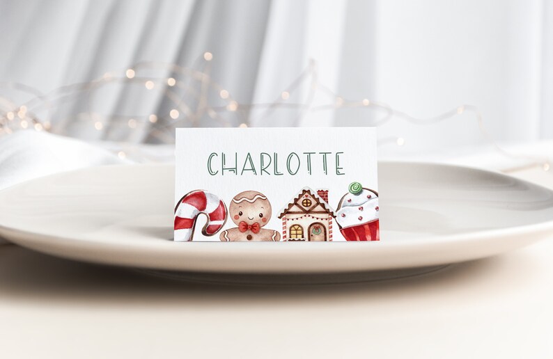 Christmas Cookie Place Card Template, Holiday Party Seating Card, Name Card, Instant Download, Edit with TEMPLETT, WLP-RCO 4530 image 3