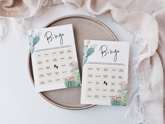 Cactus Baby Bingo, Cactus Baby Shower Game, Printable Bingo Cards, Editable Bingo Card, Edit with TEMPLETT, WLP-PCA 2360