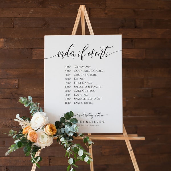 Wedding Order of Events Poster, Wedding Poster Template, Order of Events Sign, 5 Sizes, Edit with TEMPLETT, WLP-SOU 1792