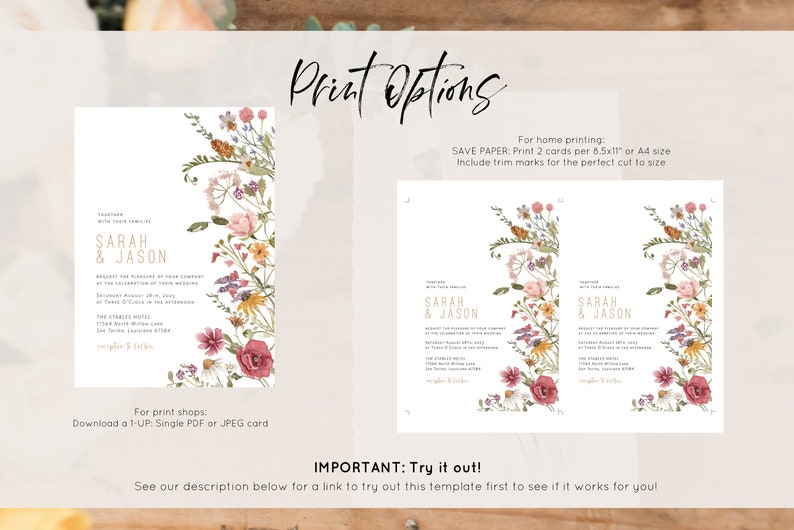 Boho Wedding Invitation Suite, Wildflower Wedding Invitation, Printable Wedding Invite, Instant Download, Edit with TEMPLETT, WLP-WIL 4379 image 6