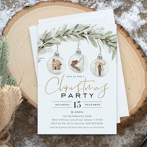 Christmas Invitation, Christmas Ornaments Party Invitation, Holiday Wreath Invitation, Instant Download, Edit with TEMPLETT, WLP-GTR 6001
