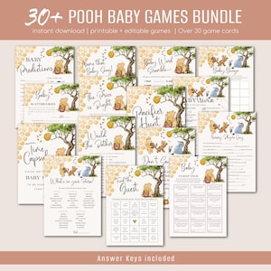 Winnie the Pooh Baby Shower Game Bundle, Baby Shower Games, Pooh Baby Games Bundle, Customize Baby Shower Games, TEMPLETT, WLP-POH 9272
