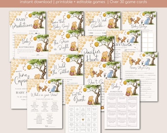 Winnie the Pooh Baby Shower Game Bundle, Baby Shower Games, Pooh Baby Games Bundle, Customize Baby Shower Games, TEMPLETT, WLP-POH 9272