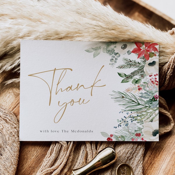Christmas Thank You Card Template, Thank You Card Printable, Thank you Card, Holiday Thank You, Edit with TEMPLETT, WLP-HCH 5744