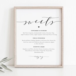 Sweet Menu Calligraphy Sweets Menu Sign, Calligraphy Desserts Sign Template, Printable Wedding ...