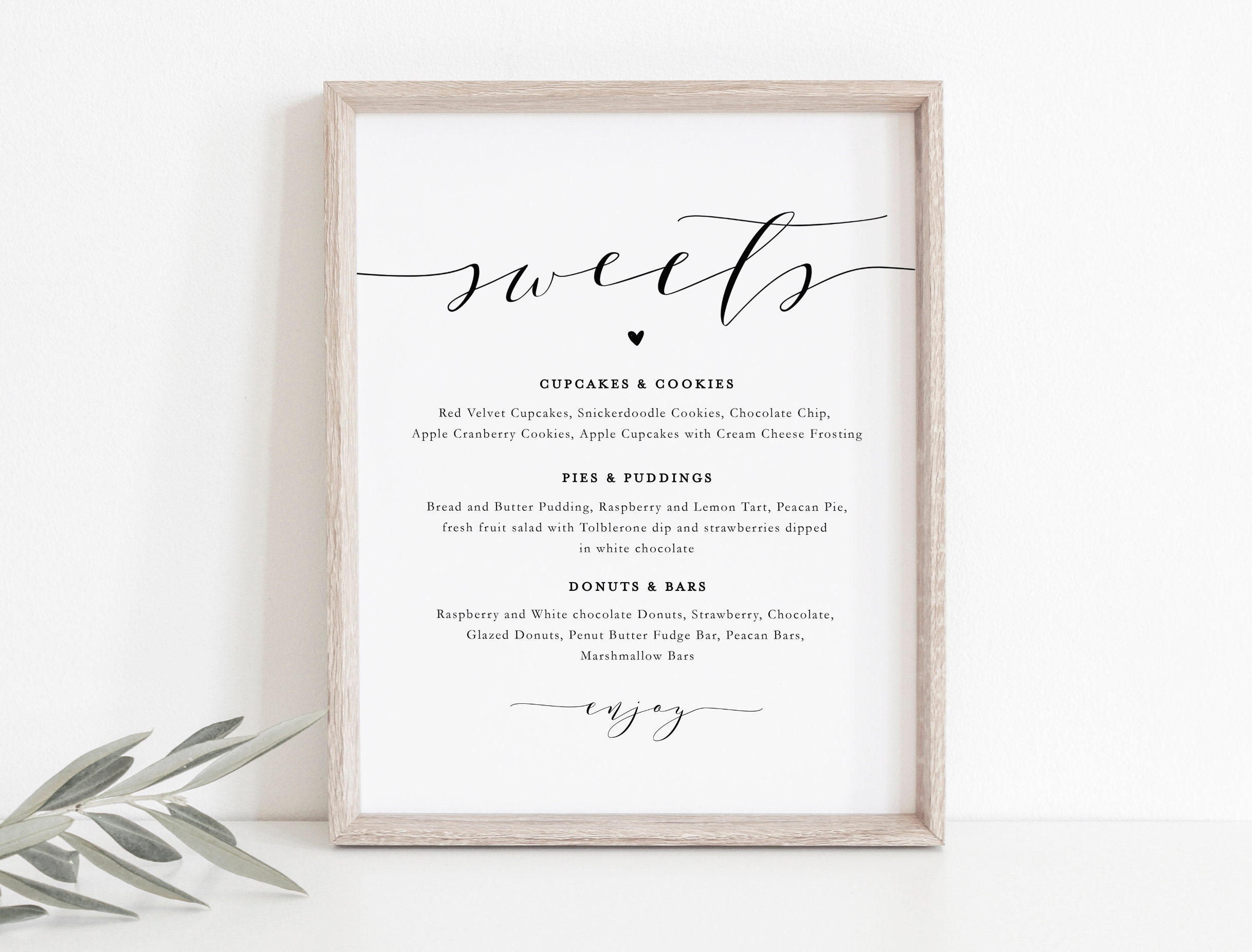 Sweet Menu Calligraphy Sweets Menu Sign, Calligraphy Desserts Sign Template, Printable Wedding ...