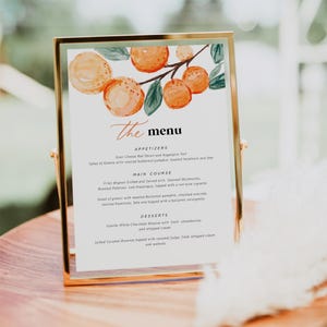 Orange Menu, Little Cutie Menu, Printable Orange Menu , 2 Sizes, Instant Download, Editable Menu Card, TEMPLETT, WLP-ORA 7512