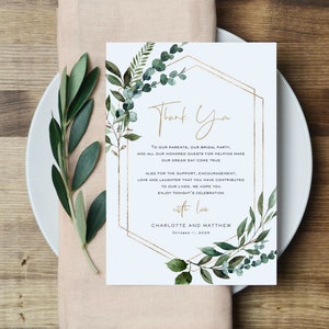 Wedding Thank You Note, Printable Thank You Card Template, Greenery Thank You Sign, Instant Download, Edit with TEMPLETT, WLP-GBR 5520