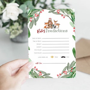 Carte de conseils de baby shower de Noël imprimable, modèle de carte de prédictions de bébé, carte de voeux de bébé des bois, TEMPLETT, WLP-WCH 3757