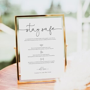 Wedding Stay Safe Card, Covid Wedding Guildlines, 2 Sizes, Hotel Bag Covid Safety Card, Editable Wedding Table Sign, TEMPLETT, WLP-ODA 4086