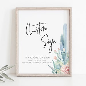 Segno personalizzato Cactus, (Verticale e orizzontale), Segno modificabile, 8x10, Segno doccia Boho stampabile, Modifica con TEMPLETT, WLP-CAT 2319